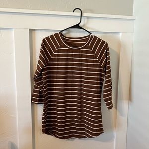 Tickled Teal Burnt Orange Striped 3/4 Sleeve